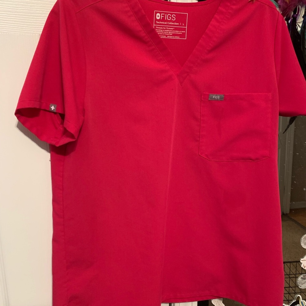 Figs Hot Pink scrub top Catarina one pocket - SIZE Large